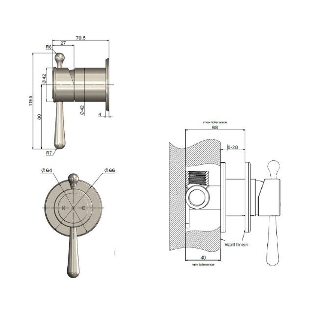 Meir Harrington Wall Mixer Brushed Nickel Full Kit