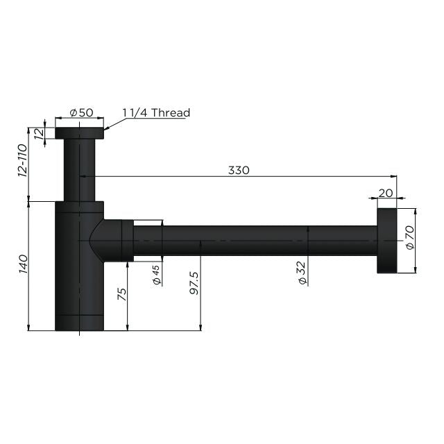 Meir Round Bottle Trap for 32mm Basin Waste Shadow