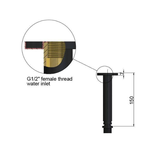 Meir Round Ceiling Shower Arm 150mm Matte Black