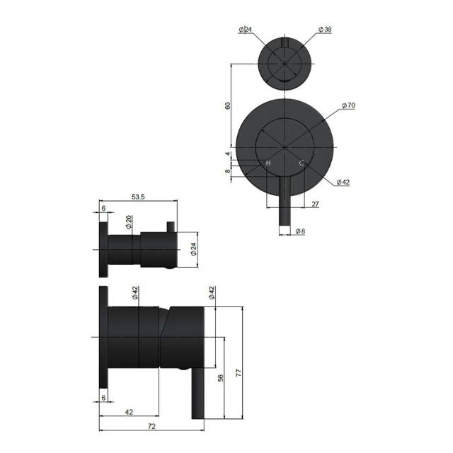 Meir Round Diverter Mixer Chrome Full Kit