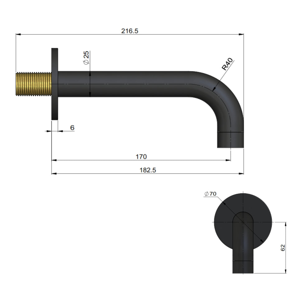 Meir Universal Round Curved Spout 170mm - Brushed Nickel