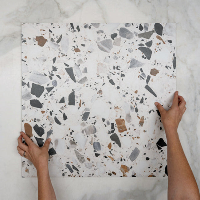 WIth Hand Mixed Clio Terrazzo Tile Tech Grip 600 x 600mm Porcelain  - The Blue Space