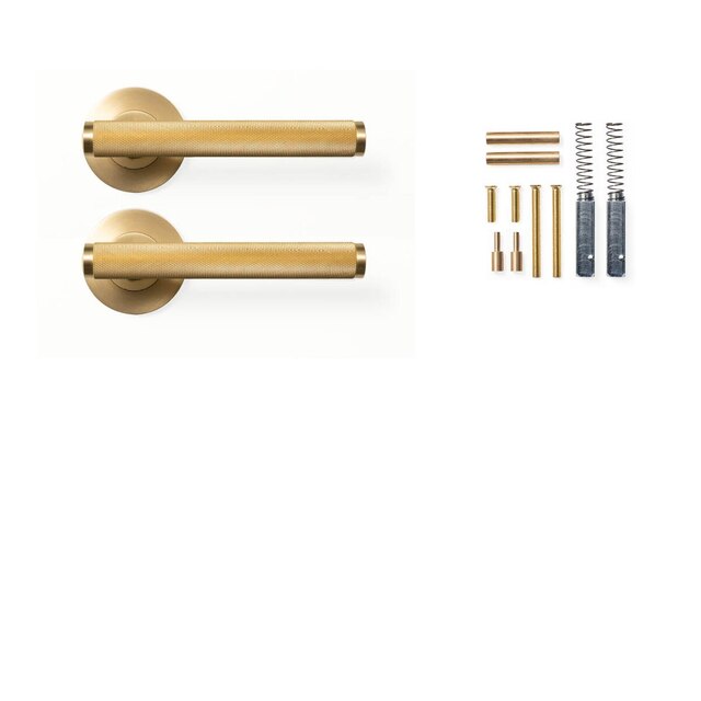 Momo Bellevue Knurled Dummy Lever Door Handle Set Brushed Satin Brass
