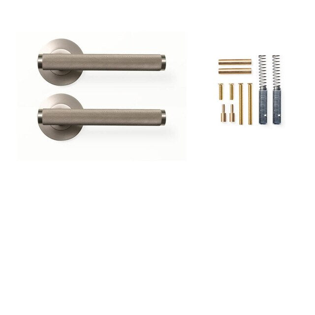 Momo Bellevue Knurled Dummy Lever Door Handle Set Dull Brushed Nickel