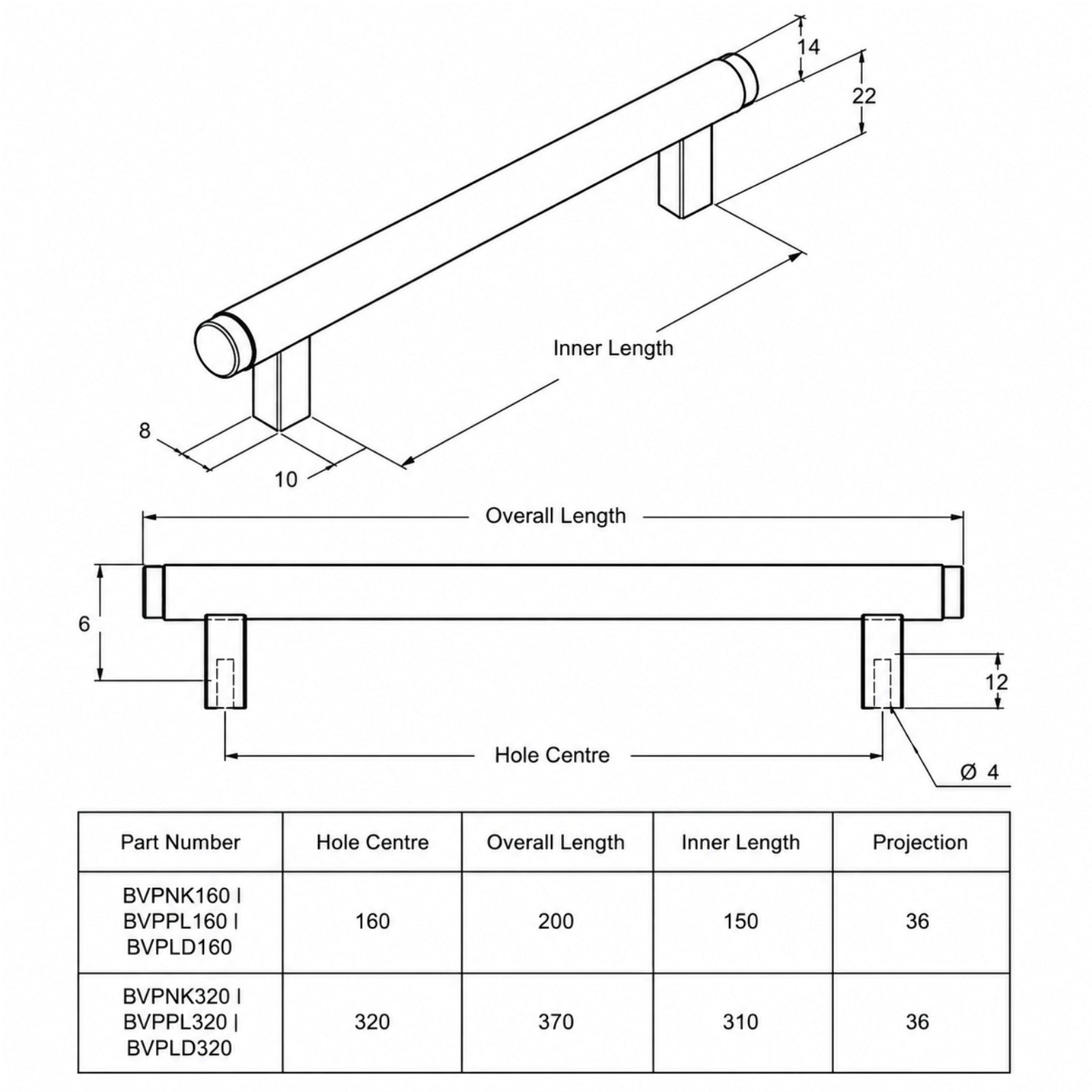 Line Drawing Momo Bellevue Lined Bar Pull Dark Brushed Brass P-BVPLD160.DBB - The Blue Space