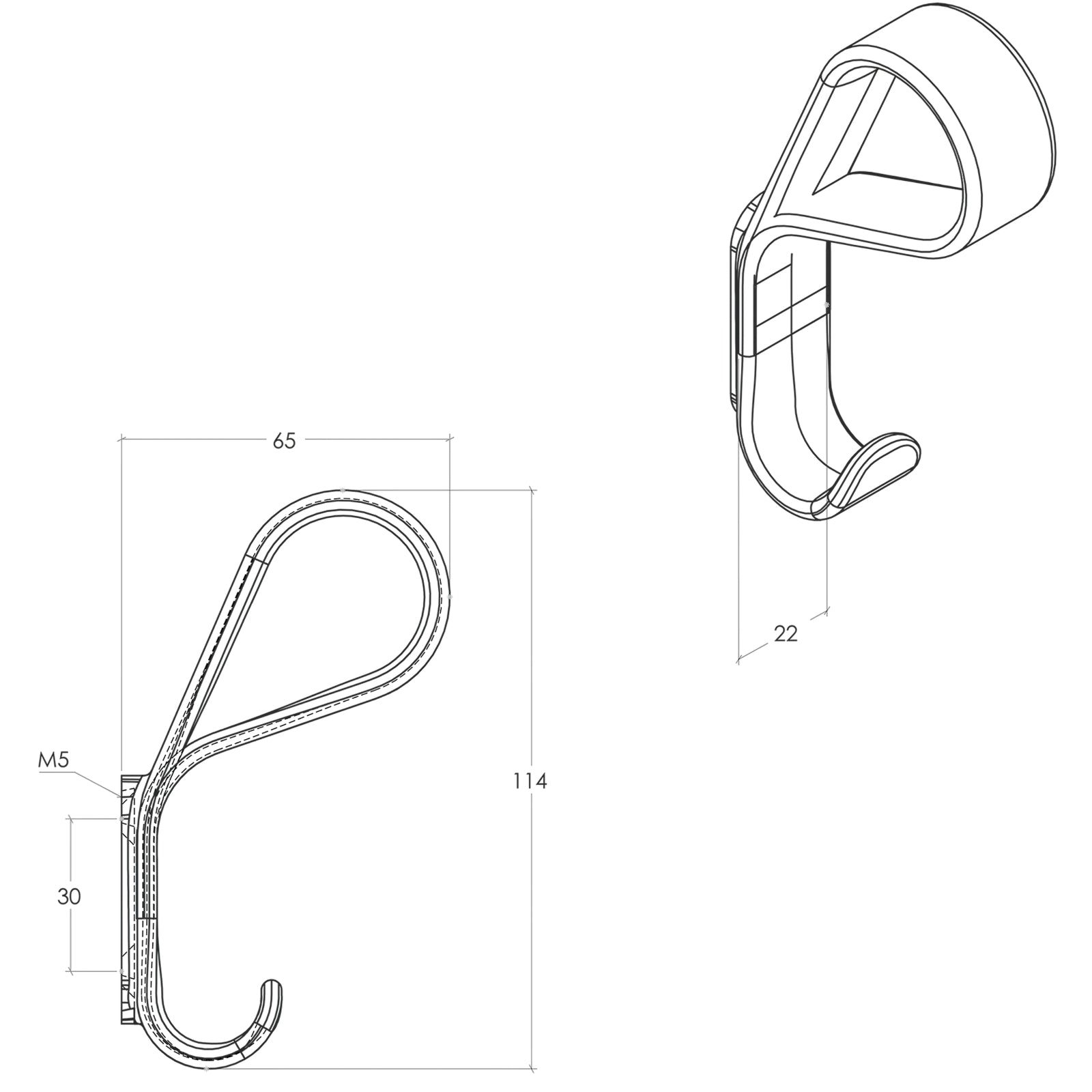 Line Drawing Momo Belt Wall Hook 65mm Moss Grey B7039.065.MGY - The Blue Space