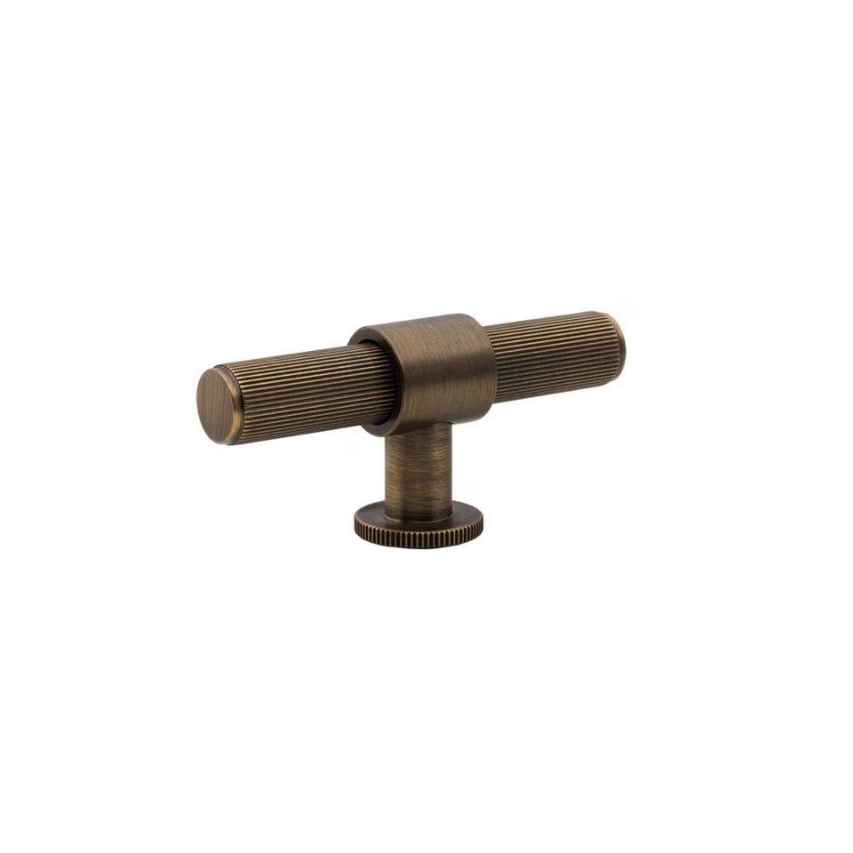 Momo Handles Belgravia 82mm T Knob Lined Dark Brushed Brass
