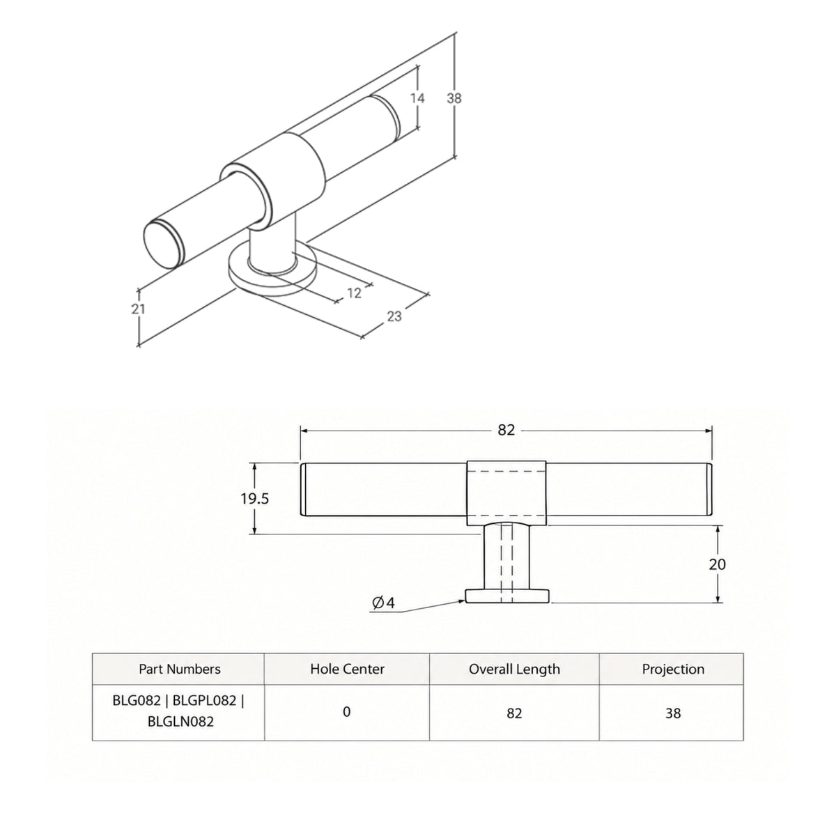 Line Drawing Momo Handles Belgravia 82mm T Knob Lined Dull Brushed Nickel BLGLN082.DBR - The Blue Space