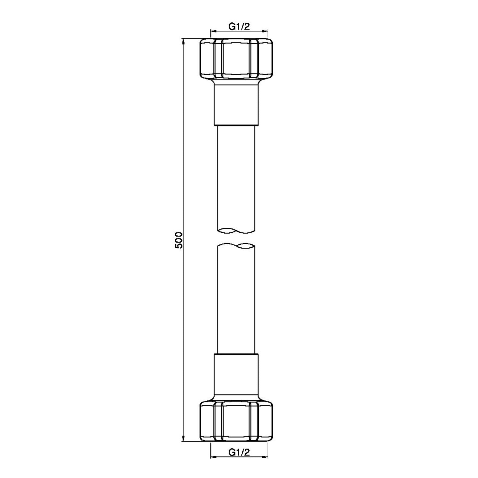 Technical Drawing Nero 500mm Premium G1/2 Female Flexible Water Connector Hose Gun Metal NR506043GM - The Blue Space
