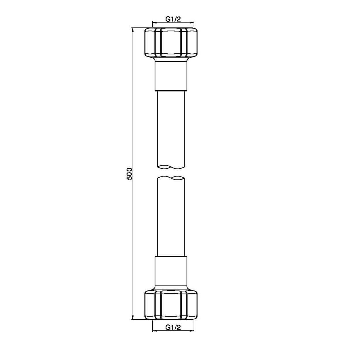 Technical Drawing Nero 500mm Premium G1/2 Female Flexible Water Connector Hose Matte White NR506043MW - The Blue Space