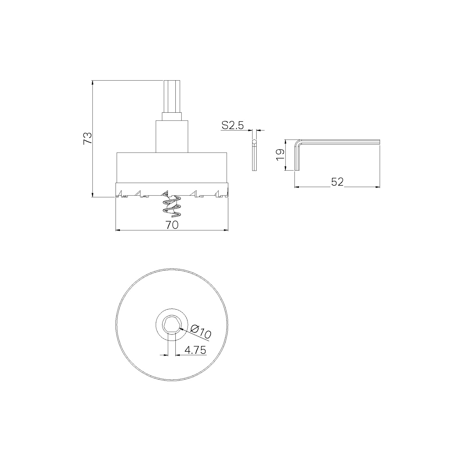 Technical Drawing Nero 70mm Hole Saw Only NR003HS - The Blue Space