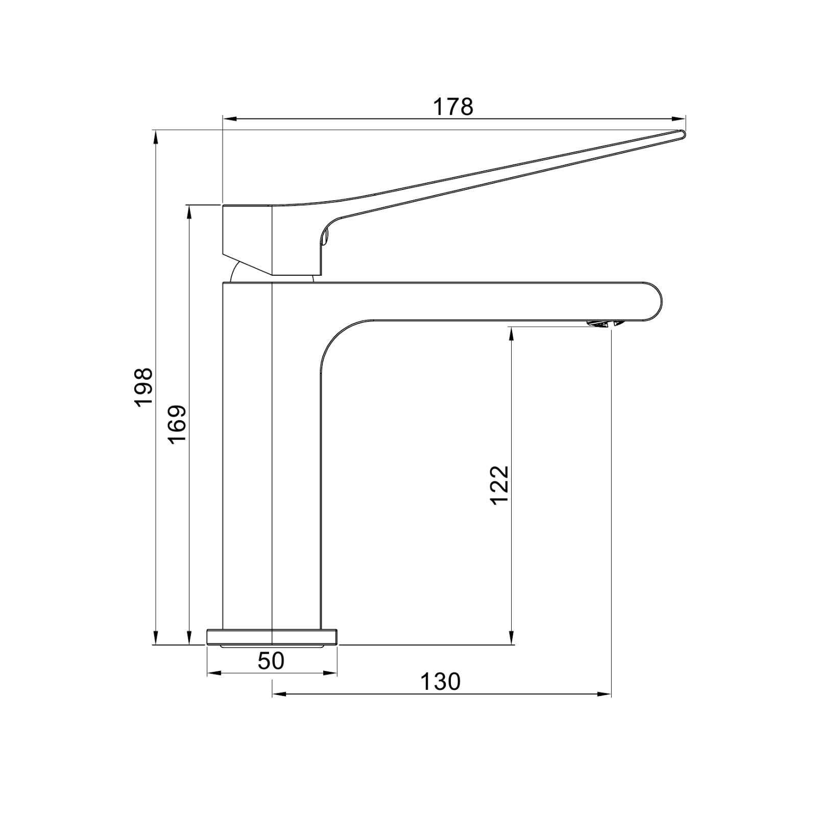 Technical Drawing Nero Bianca Care Basin Mixer Matte Black NR321502AMB - The Blue Space