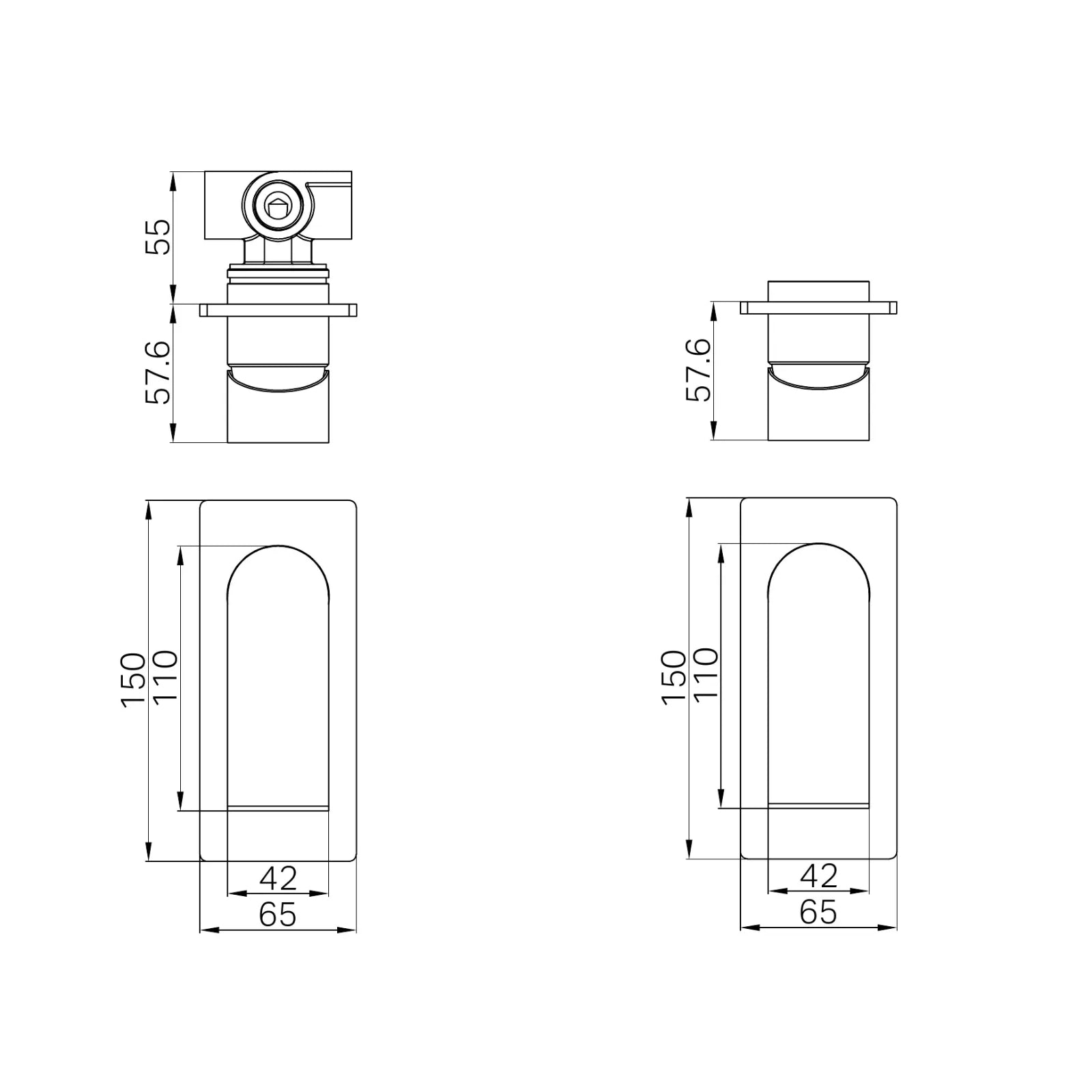Technical Drawing Nero Bianca Shower Mixer Brushed Gold NR321511BG_KIT - The Blue Space