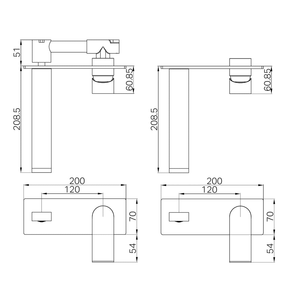 Nero Bianca Wall Basin/Bath Mixer 187mm Gun Metal
