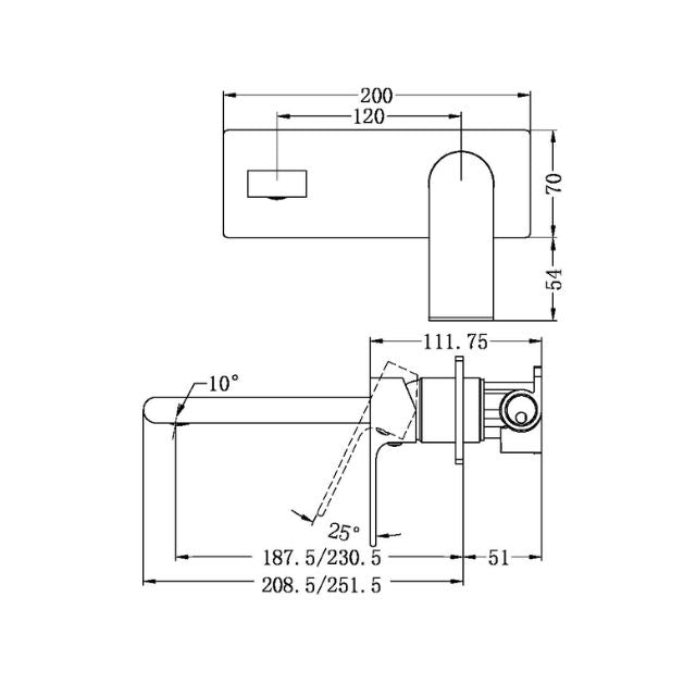 Nero Bianca Wall Basin/Bath Mixer 230mm Brushed Bronze
