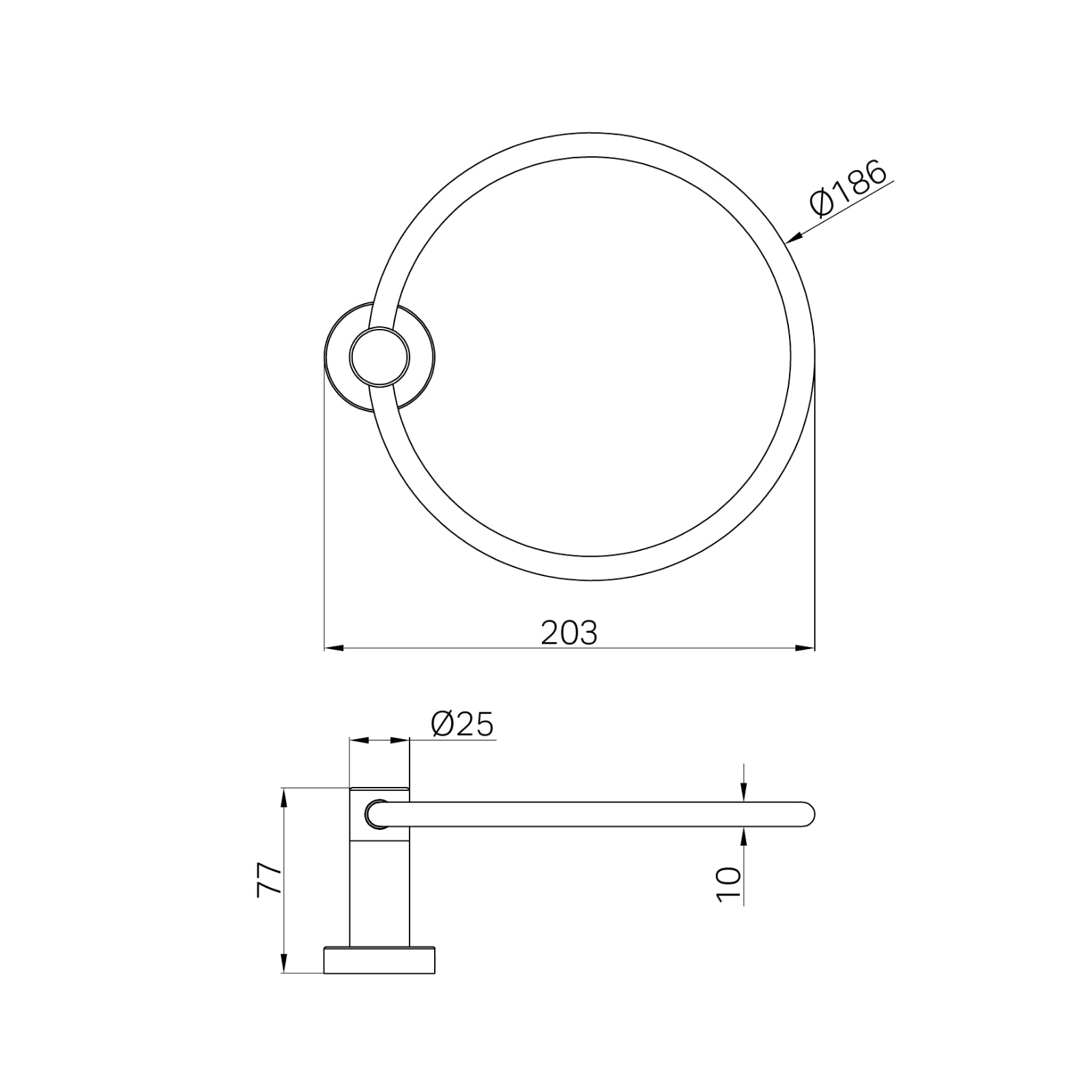 Technical Drawing Nero Dolce II Hand Towel Ring Gun Metal NR2080GM - The Blue Space