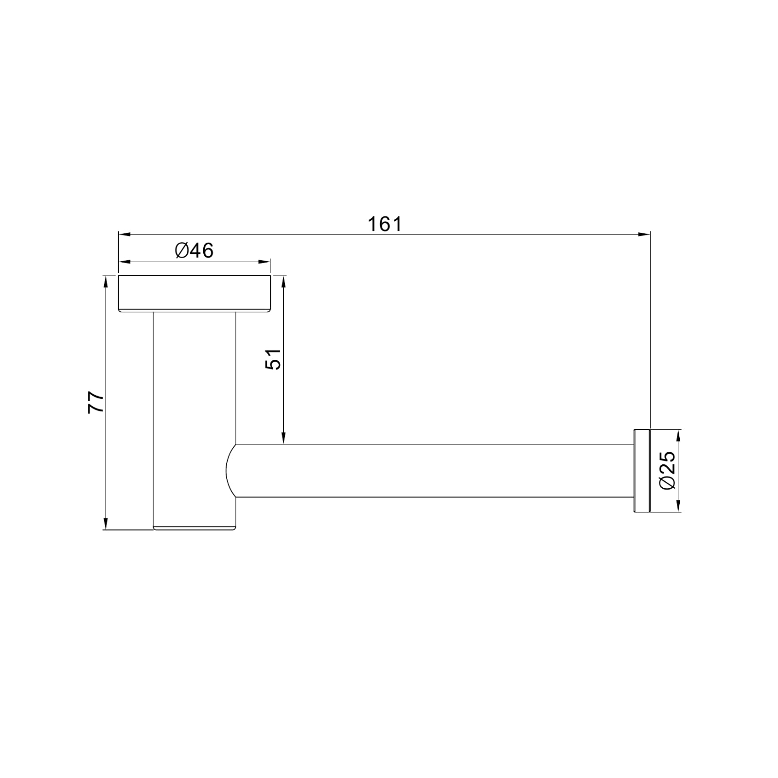 Technical Drawing Nero Dolce II Toilet Roll Holder Brushed Gold NR2086BG - The Blue Space
