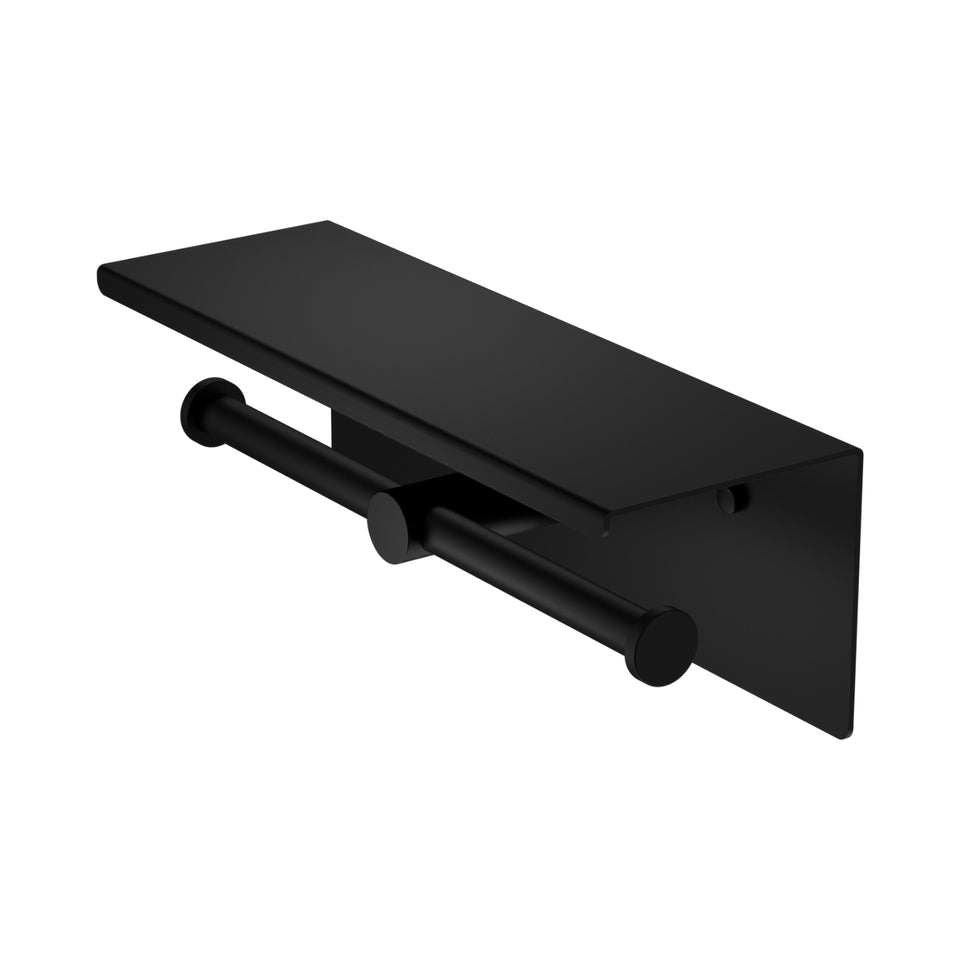 Nero Mecca Double Toilet Roll Holder With Shelf Matte Black