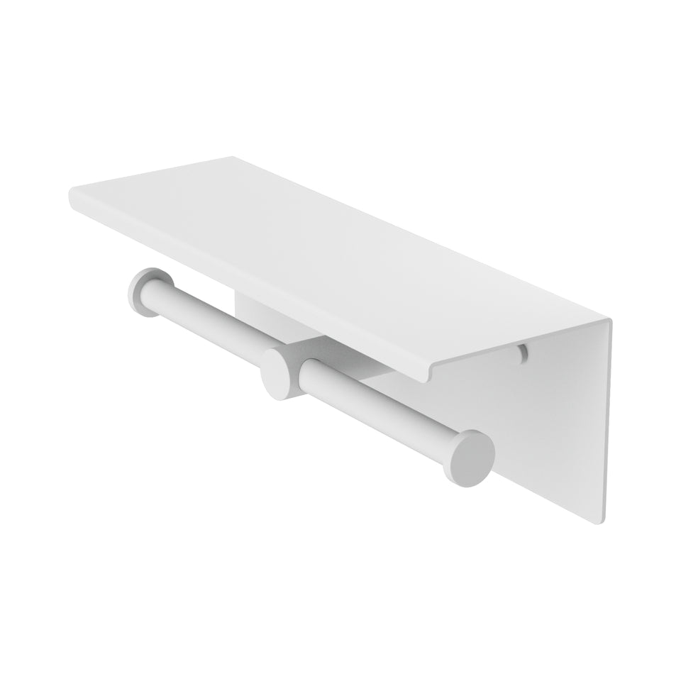 Nero Mecca Double Toilet Roll Holder With Shelf Matte White