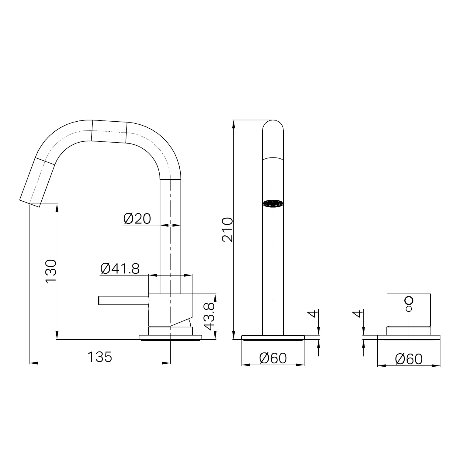 Technical Drawing Nero Mecca Hob Basin Mixer Set Edge Spout Brushed Nickel NR221901HBN - The Blue Space