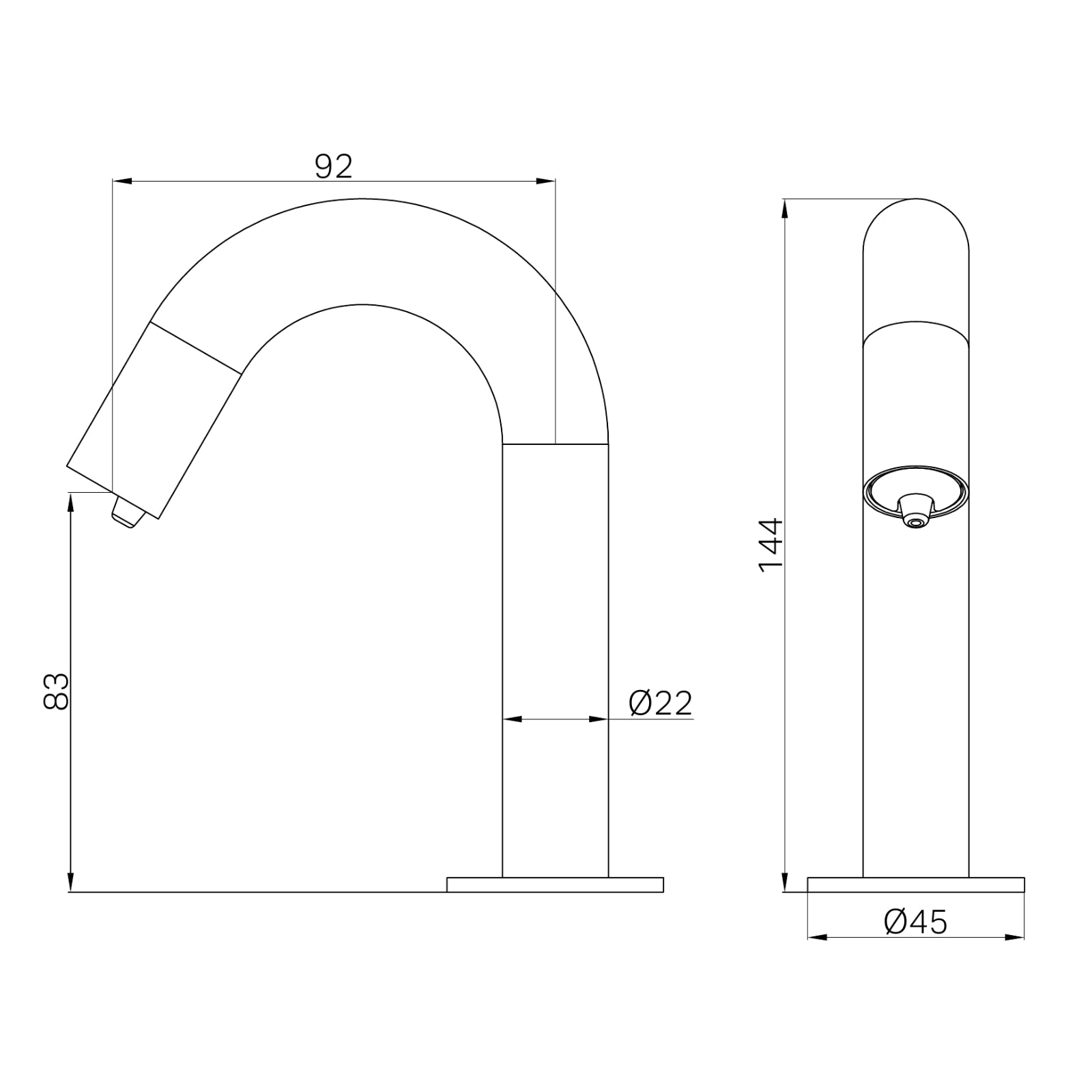 Technical Drawing Nero Mecca Hob Mounted Sensor Soap Dispenser Matte Black NR407MB - The Blue Space