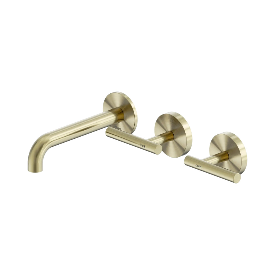 Nero Mecca Lever Wall Basin/Bath Set 160mm Offset Spout Brushed Gold