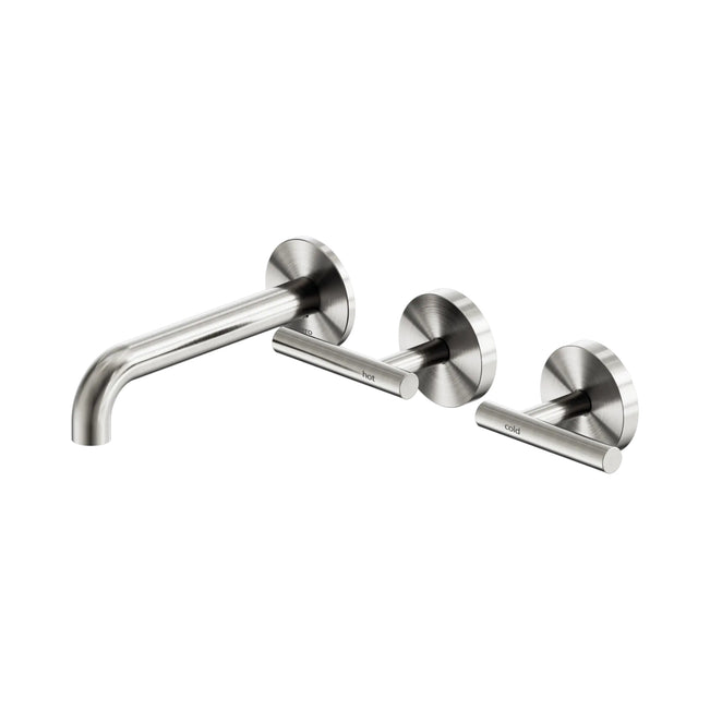 Nero Mecca Lever Wall Basin/Bath Set 160mm Offset Spout Brushed Nickel 25D009BN - The Blue Space