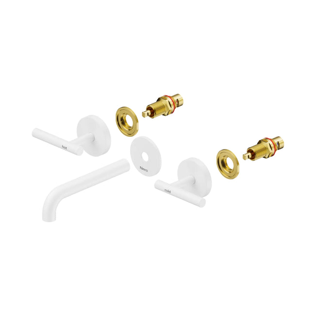 Nero Mecca Lever Wall Basin/Bath Set 160mm Spout Trim kits Only Matte White 25D019MW - The Blue Space