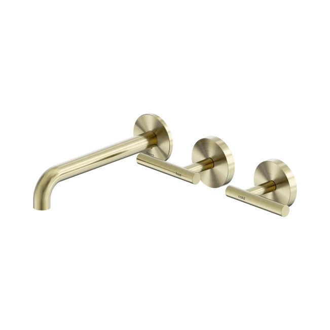 Nero Mecca Lever Wall Basin/Bath Set 185mm Offset Spout Brushed Gold 25D010BG - The Blue Space