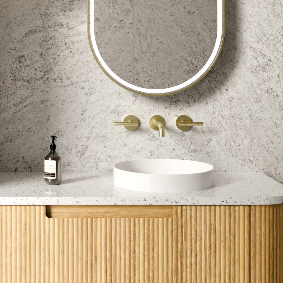 Nero Mecca Lever Wall Basin/Bath Set 185mm Spout Brushed Gold