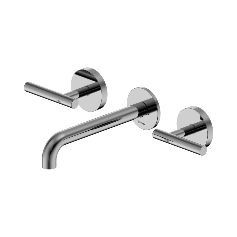Nero Mecca Lever Wall Basin/Bath Set 185mm Spout Chrome