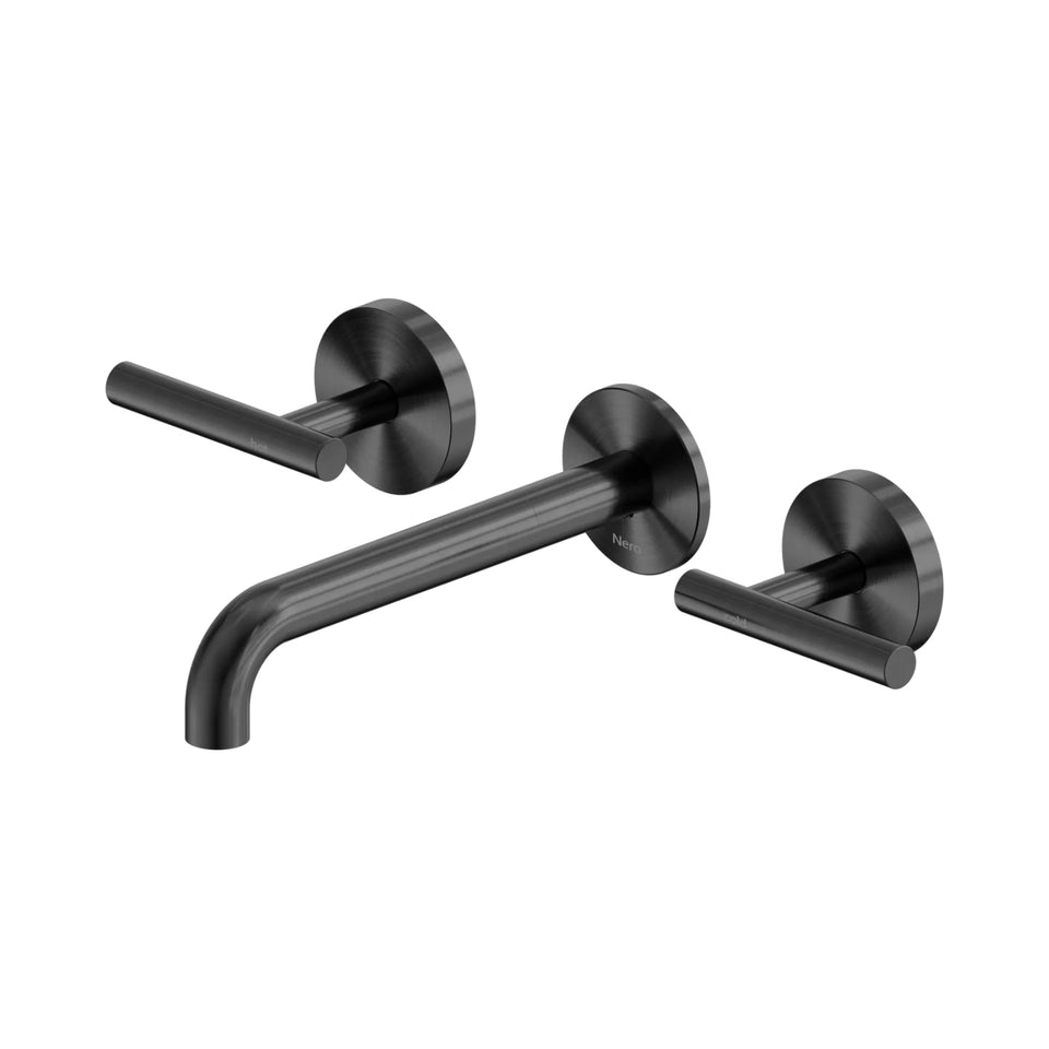 Nero Mecca Lever Wall Basin/Bath Set 185mm Spout Gun Metal