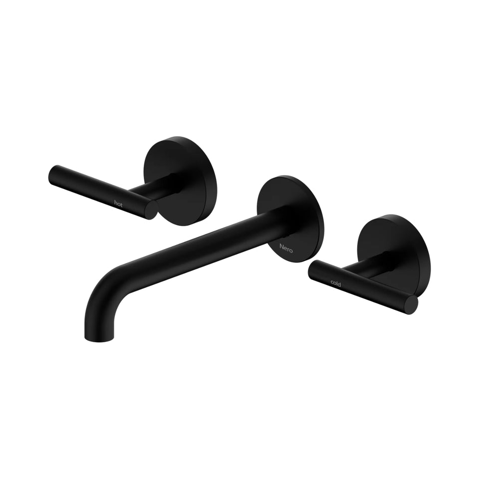 Nero Mecca Lever Wall Basin/Bath Set 185mm Spout Matte Black
