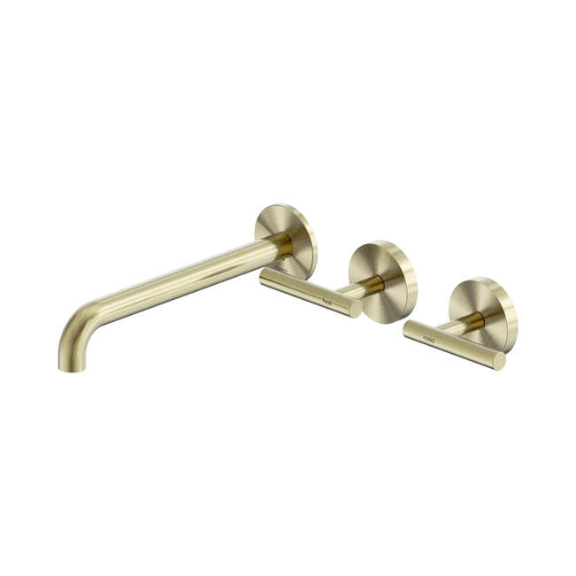 Nero Mecca Lever Wall Basin/Bath Set 220mm Offset Spout Brushed Gold 25D011BG - The Blue Space