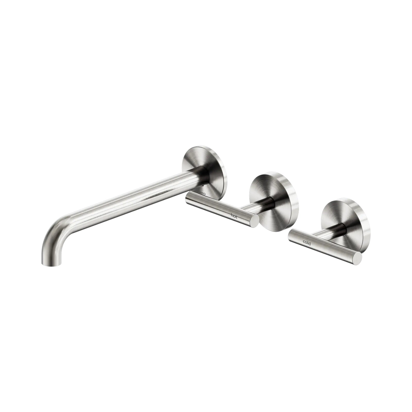 Nero Mecca Lever Wall Basin/Bath Set 220mm Offset Spout Brushed Nickel 25D011BN - The Blue Space
