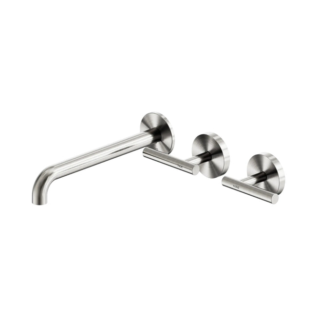 Nero Mecca Lever Wall Basin/Bath Set 220mm Offset Spout Brushed Nickel 25D011BN - The Blue Space