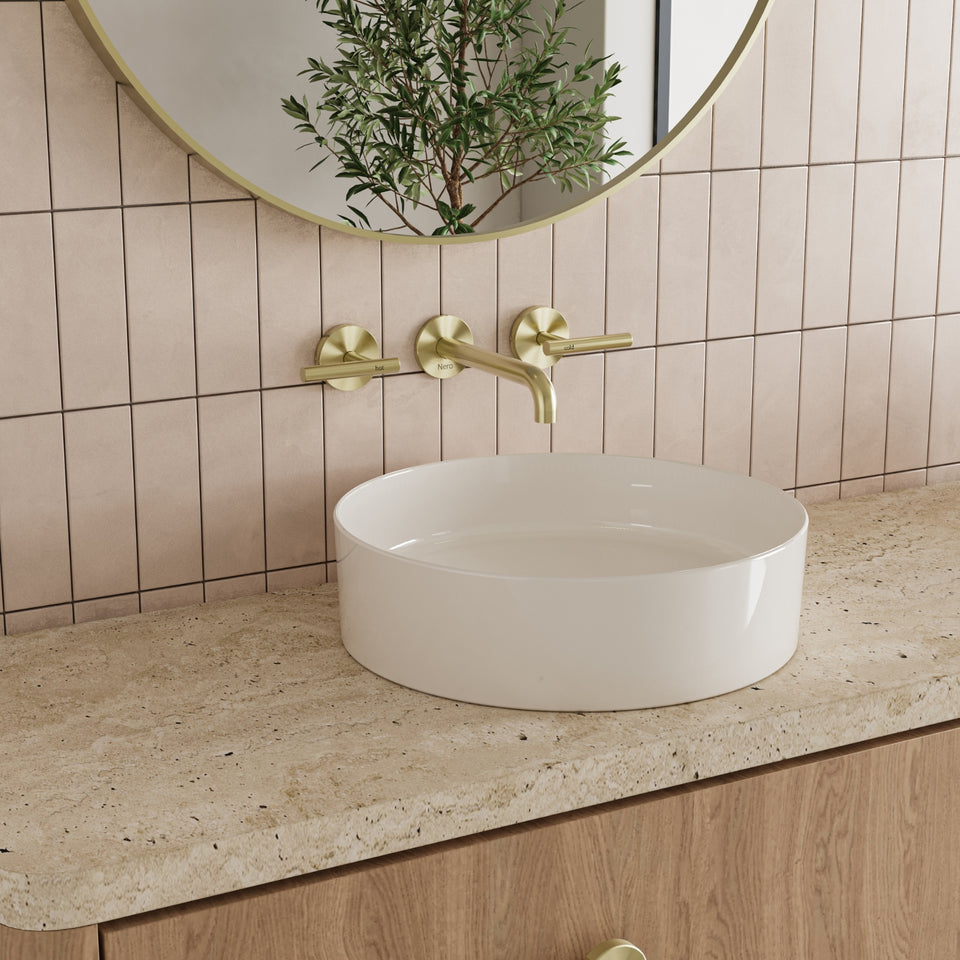 Nero Mecca Lever Wall Basin/Bath Set 220mm Spout Brushed Gold