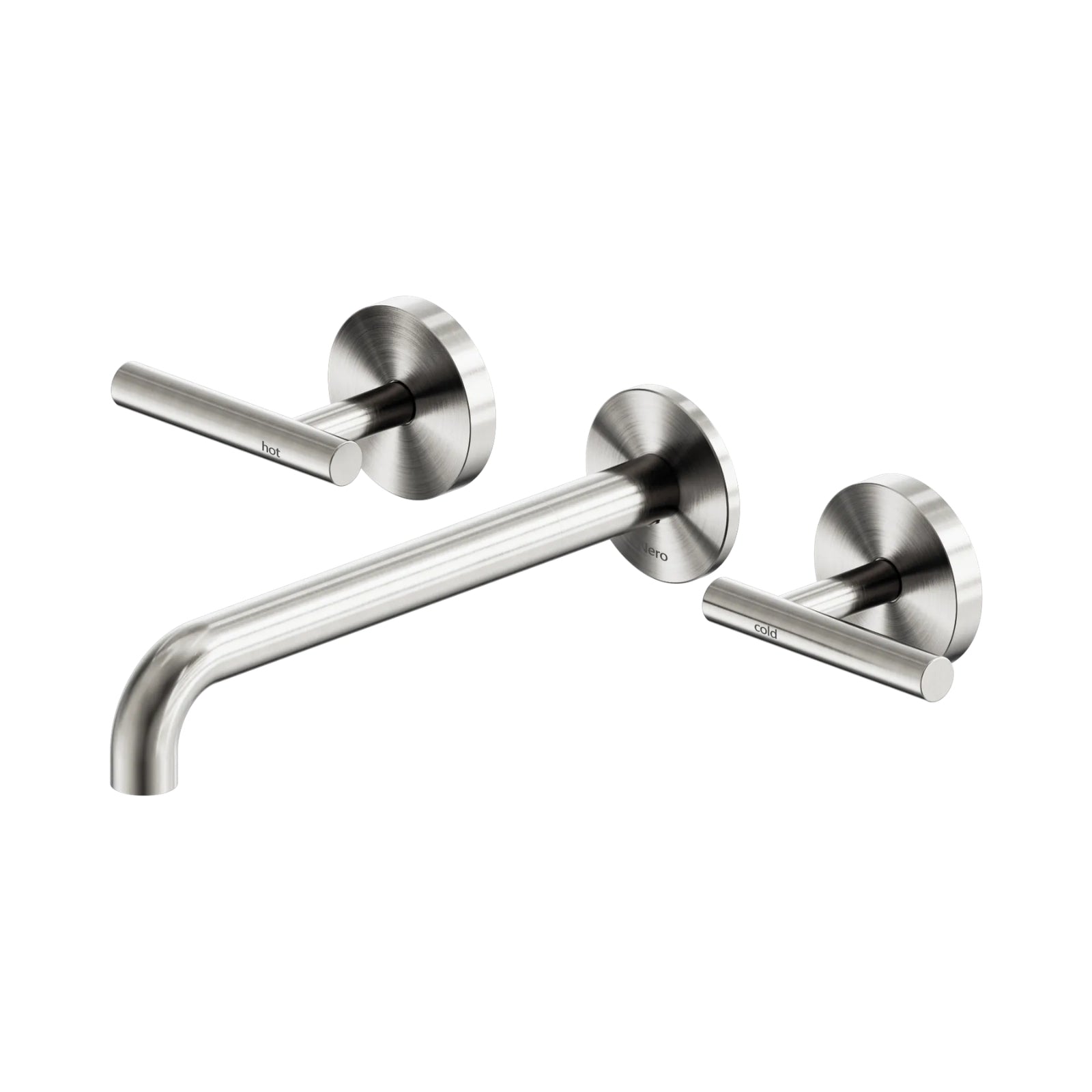 Nero Mecca Lever Wall Basin/Bath Set 220mm Spout Brushed Nickel 25D008BN - The Blue Space