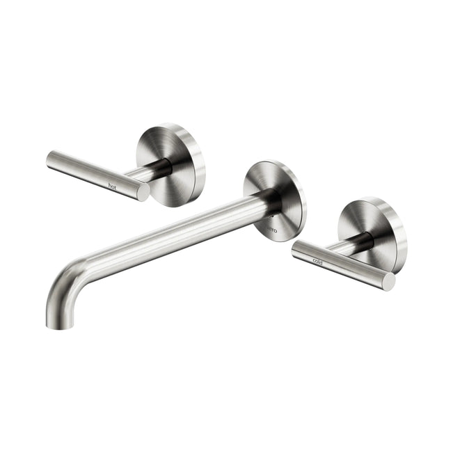 Nero Mecca Lever Wall Basin/Bath Set 220mm Spout Brushed Nickel 25D008BN - The Blue Space