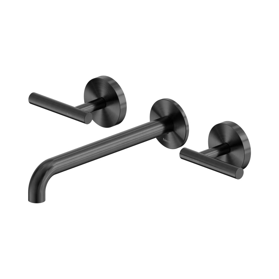 Nero Mecca Lever Wall Basin/Bath Set 220mm Spout Gun Metal