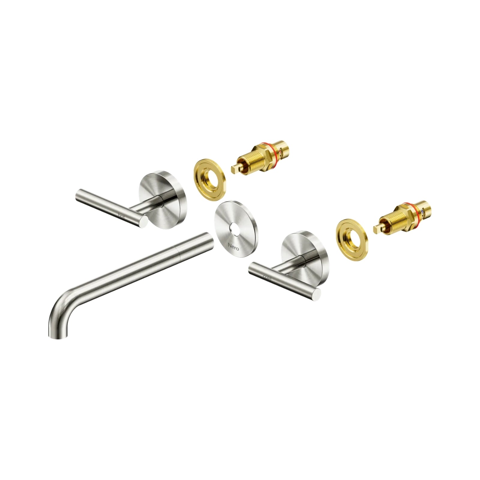 Nero Mecca Lever Wall Basin/Bath Set 220mm Spout Trim kits Only Brushed Nickel 25D021BN - The Blue Space