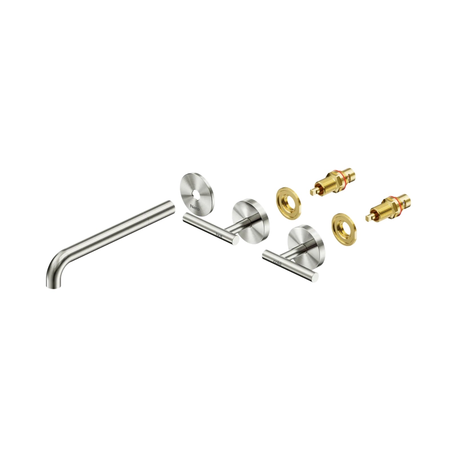 Side Nero Mecca Lever Wall Basin/Bath Set 220mm Spout Trim kits Only Brushed Nickel 25D021BN - The Blue Space