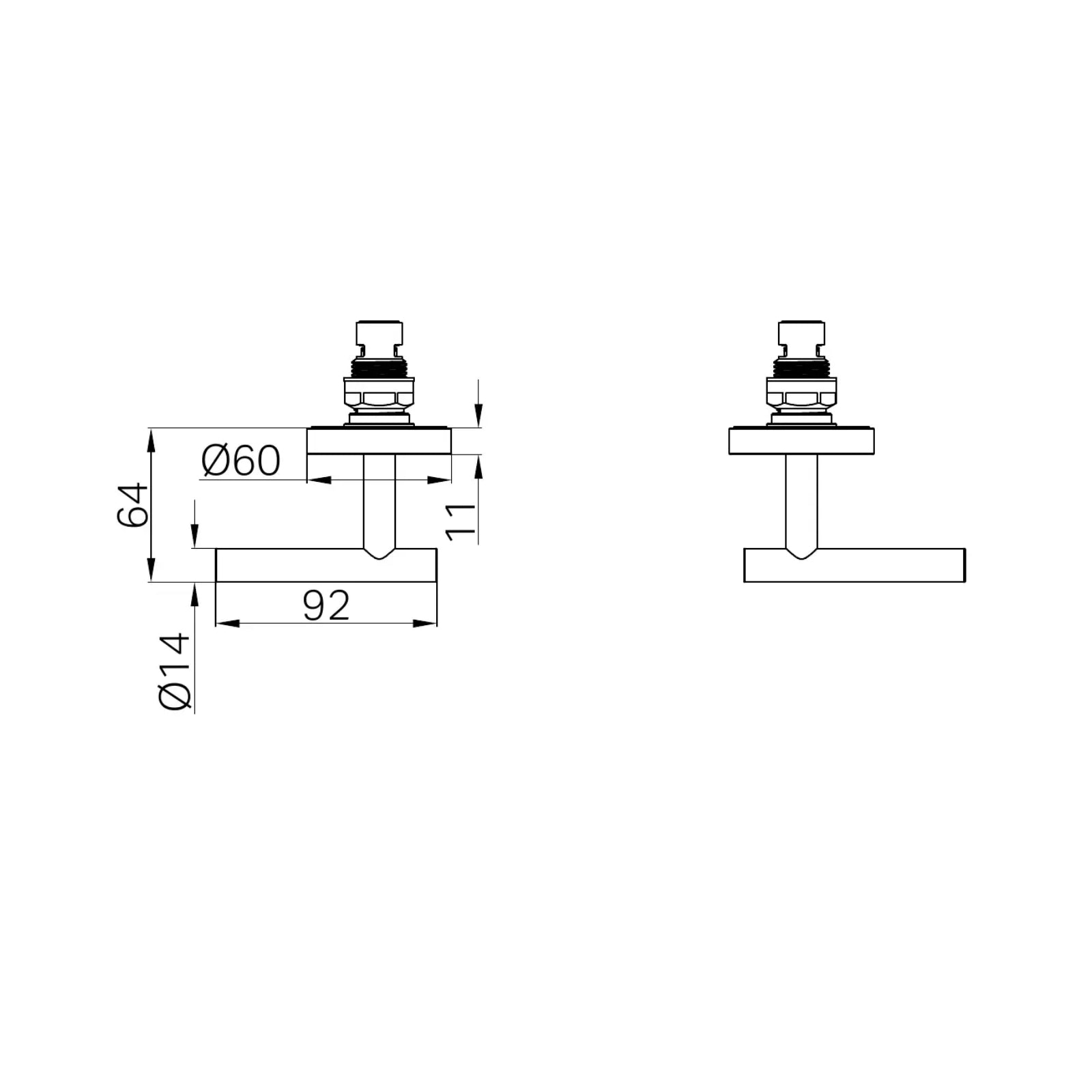 Technical Drawing Nero Mecca Lever Wall Top Assembly Brushed Bronze 25D012BZ - The Blue Space
