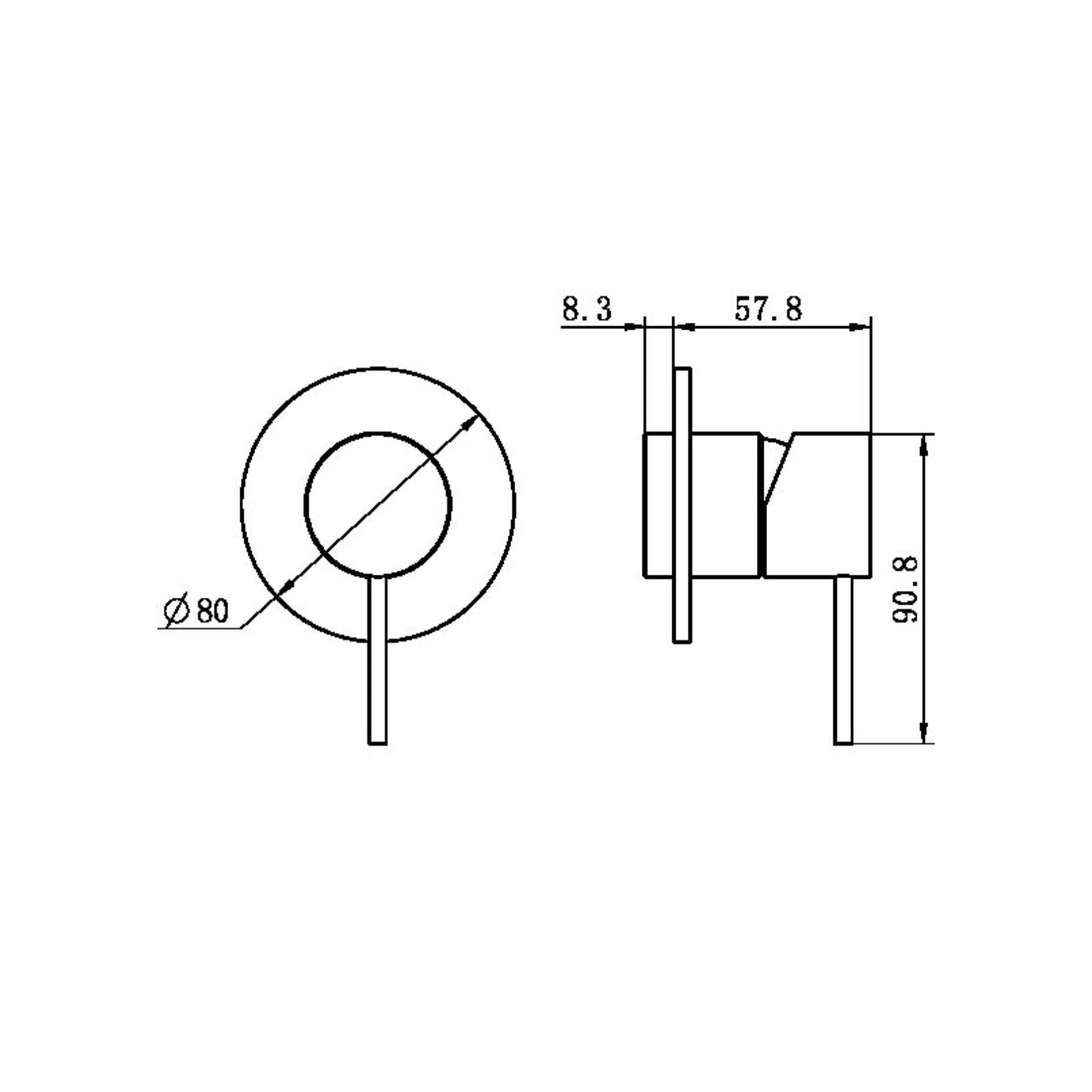 Technical Drawing Nero Mecca Shower Mixer 80mm plate Trim Kits Only Gun Metal NR221911TGM - The Blue Space