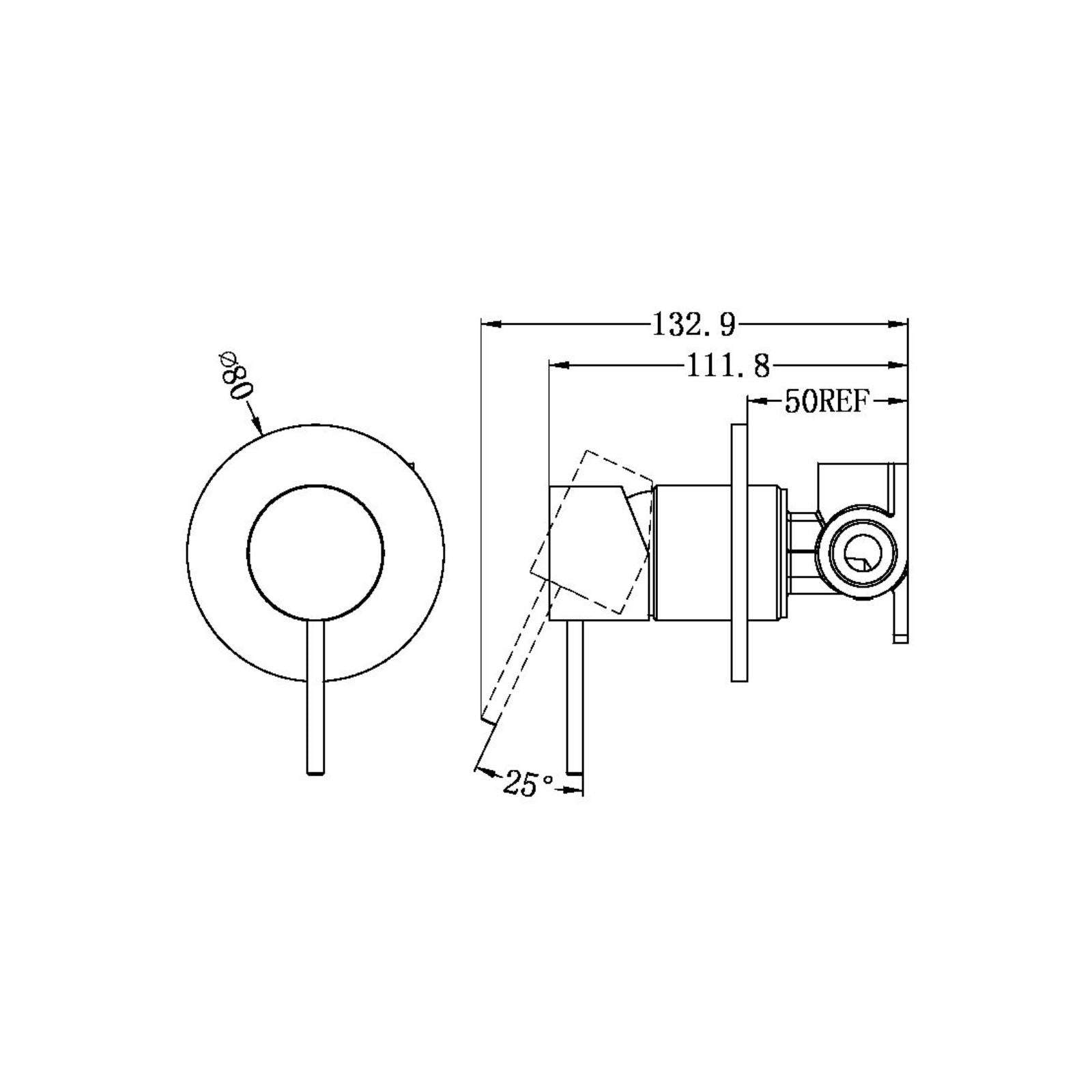 Technical Drawing Nero Mecca Shower Mixer Brushed Nickel NR221911BN_KIT - The Blue Space