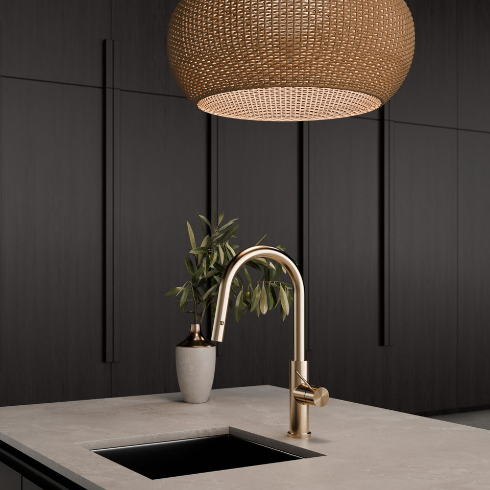 Nero Mecca Smart Sensor Pull Out Kitchen Mixer Brushed Gold