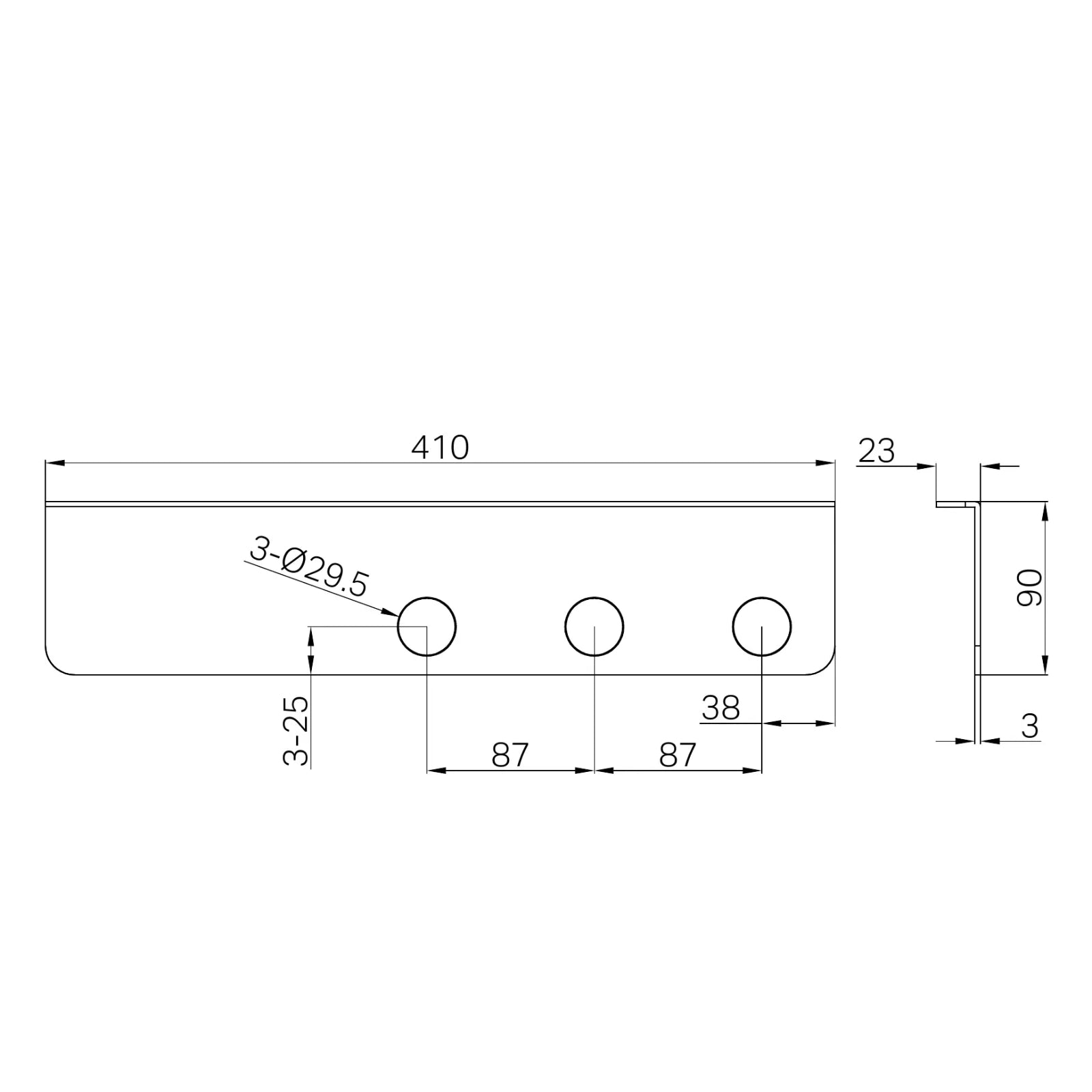 Technical Drawing Nero Mecca Triple Soap Bottle Holder With Shelf Brushed Nickel NR1985CBN - The Blue Space