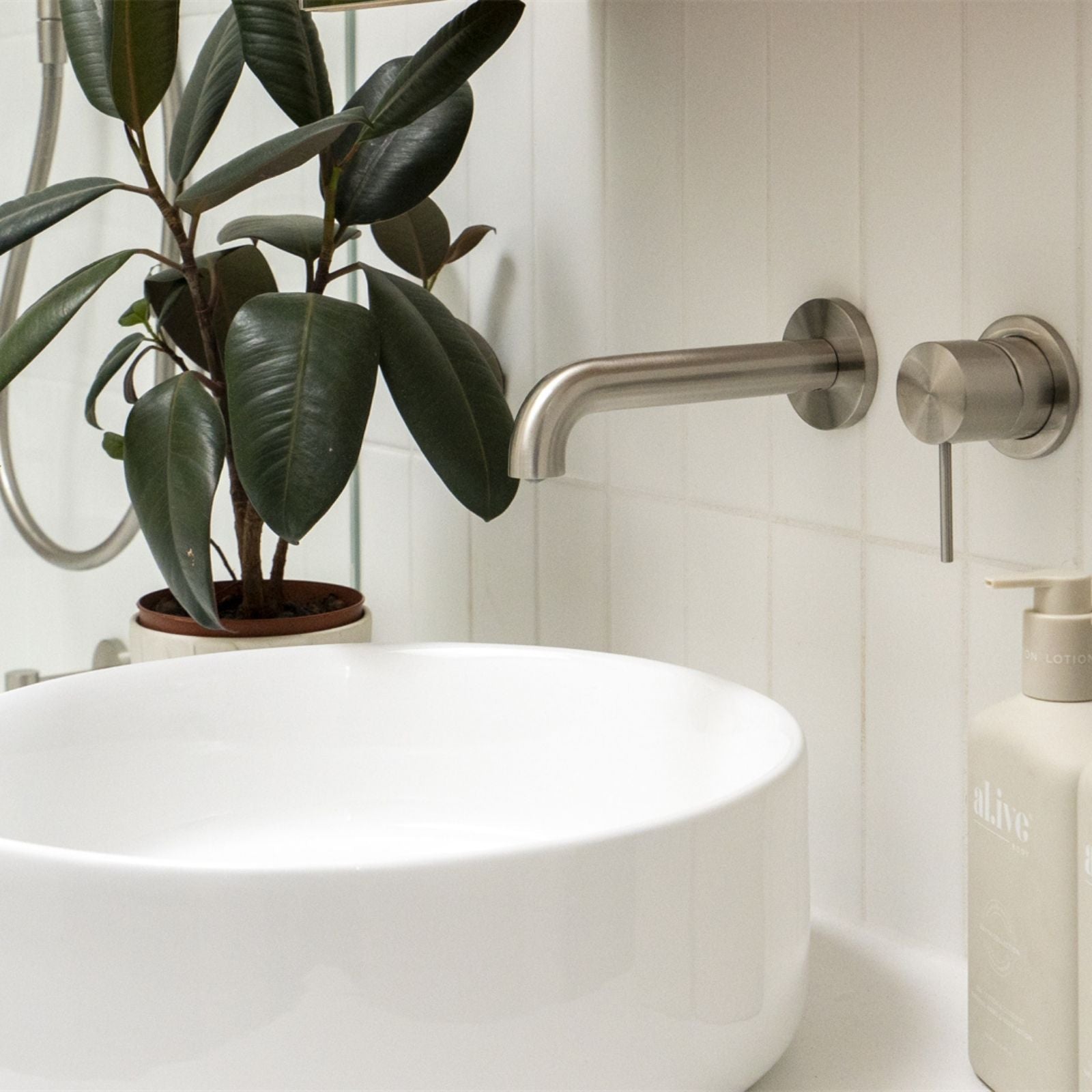 Lifestyle 4 Nero Mecca Wall Basin/Bath Mixer Separate Back Plate 160mm Brushed Nickel NR221910C160BN - The Blue Space