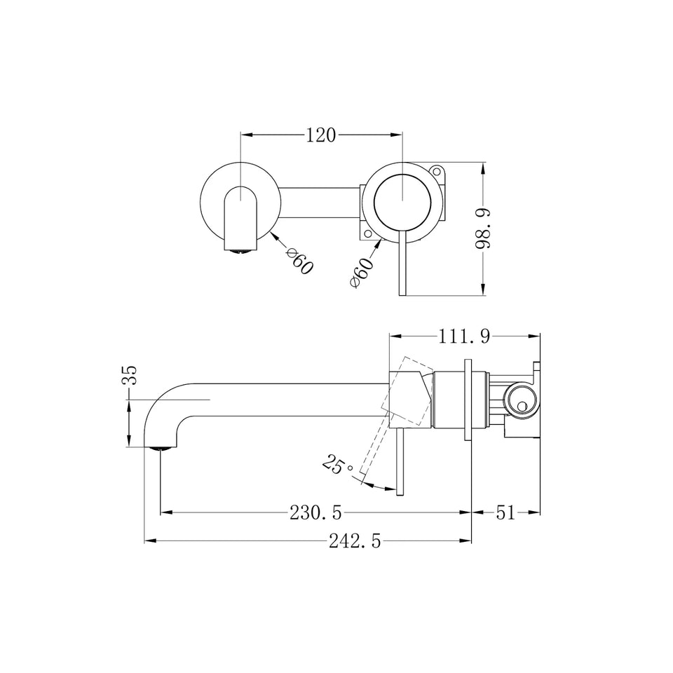 Nero Mecca Wall Basin/Bath Mixer Separate Back Plate 230mm Brushed Bronze