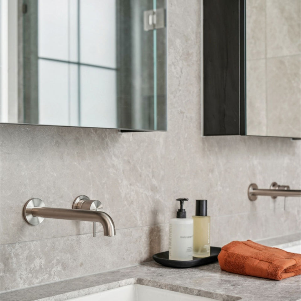 Nero Mecca Wall Basin/Bath Mixer Separate Back Plate 230mm Brushed Nickel